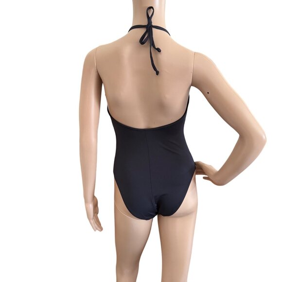 Good American Black Halter Plunge One Piece Swimsuit Size Small Bathing Suit - Picture 2 of 10